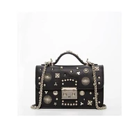 Susu Studded Small Leather Crossbody Bag Black Purse Women's Handbag with Top Handle