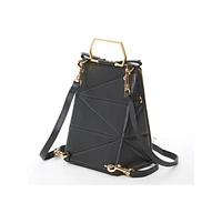 Susu Black Leather Backpack Purse for Women – Unique Convertible Medium Crossbody Bag with Top Handle