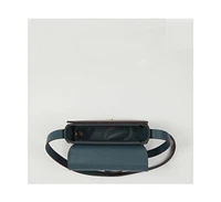 Susu Blue Leather Saddle Bag Women s Crossbody Purse with Flap Closure and Adjustable Strap