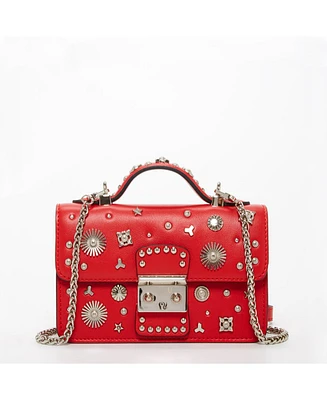 Susu Studded Small Leather Crossbody Bag Red Purse Women's Handbag