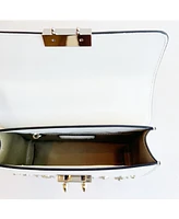 Susu White Leather Crossbody Bag Small Structured Women s Handbag with Top Handle and Embelishments