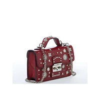 Susu Burgundy Studded Leather Crossbody Bag Small Designer Purse with Top Handle and Embellishments for Women