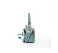 Susu Woven Leather Crossbody Bag Blue Purse Women's Handbag with Top Handle and Adjustable Strap