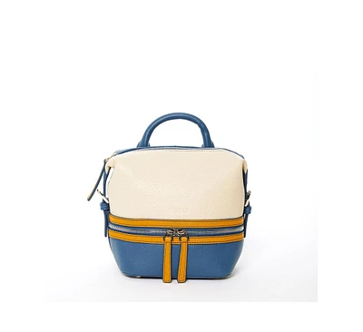 Susu Blue Leather Backpack Purse for Women Convertible Crossbody Bag Medium Size with Front and Back Pockets