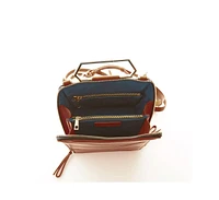 Susu Brown Leather Backpack Purse Unique Convertible Crossbody Bag for Women with Geometric Shape and Metal Top Handle