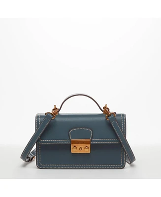 Susu Blue Leather Crossbody Bag Small Cute Purse for Women with Top Handle and Adjustable Strap