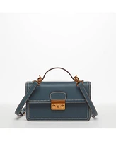 Susu Blue Leather Crossbody Bag Small Cute Purse for Women with Top Handle and Adjustable Strap