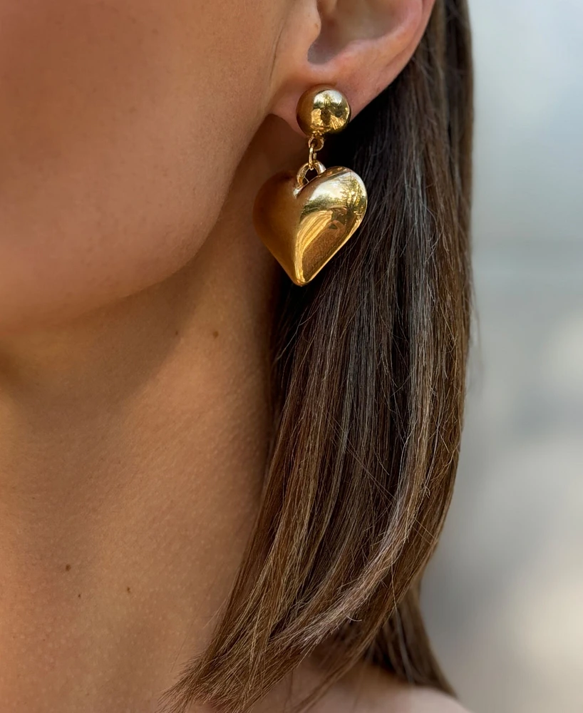 Adornia Gold Puffy Heart Drop Earrings