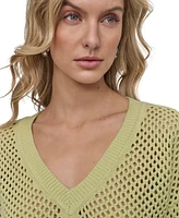 Dkny Jeans Women's Cotton Open-Knit V-Neck Sweater - Kxs