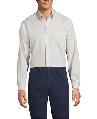 Lands' End Men's Pattern No Iron Supima Pinpoint Button Down Collar Dress Shirt