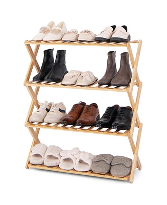 4-Tier Foldable Shoe Rack with Slatted Shelves for Compact Entryway Storage