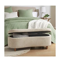 Flip Top Storage Bench in Taupe, Upholstered Storage Ottoman with Solid Wood Legs-The Pop Home