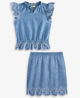 Big Girl Eyelet-Trim Chambray Top, Exclusively at Macy's