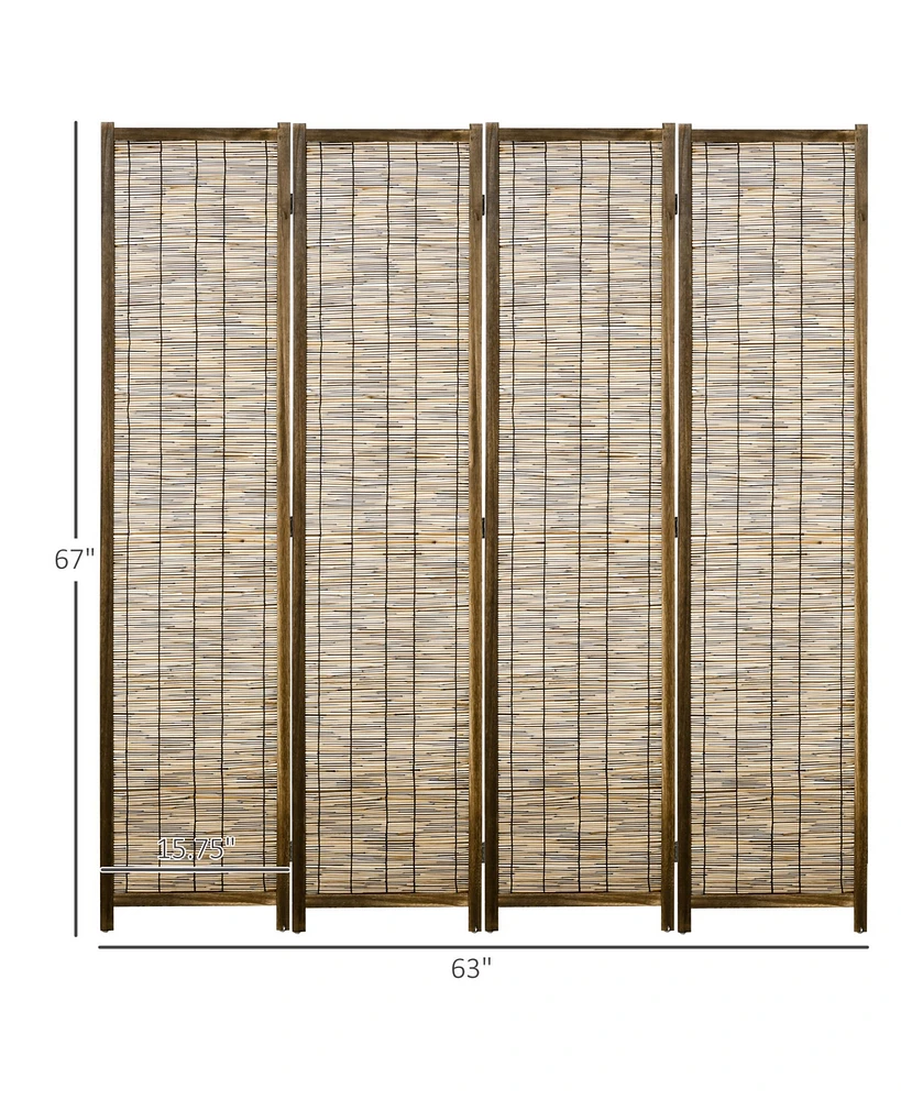 Homcom Woven 4 Panel Room Divider, 5.5' Tall Folding Privacy Screen,