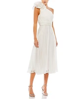 Mac Duggal Women's Rosette One Shoulder Tea Length Dress