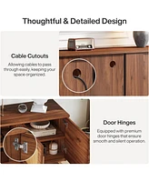Tribesigns 70.9" Tv Stand for Living Room, Mid Century Modern Entertainment Center with 6-Tier Storage Shelf, Wood Long Media Console Television Stand