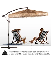 Aoodor 9ft Thatched Tiki Patio Umbrella, Cantilever Offset Umbrella with Hand-Push Tilt (No Base)