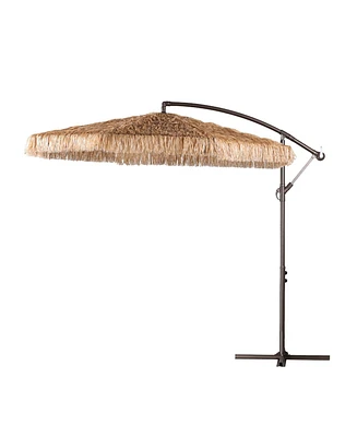 Aoodor 10ft Thatched Tiki Patio Umbrella, Cantilever Offset Umbrella with Hand-Push Tilt (No Base)