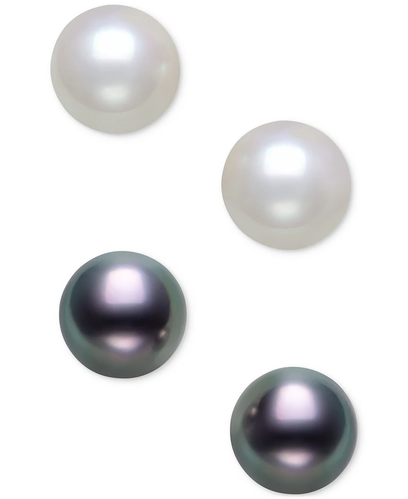 Belle de Mer 2-Pc. Set White & Dyed Black Cultured Freshwater Pearl (4-5mm) Stud Earrings in Sterling Silver