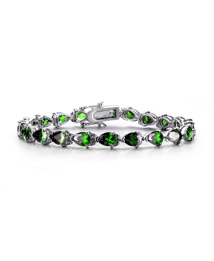 White Gold Plated with Blue or Green Pear Shaped Cubic Zirconia Tennis Bracelet