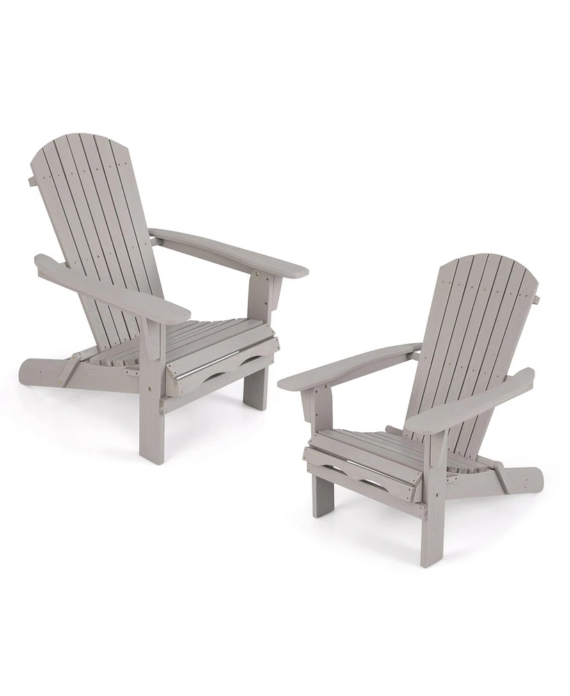 Gymax Folding Adirondack Chair Set of 2 w/ High Backrest & Wide Armrests Wooden