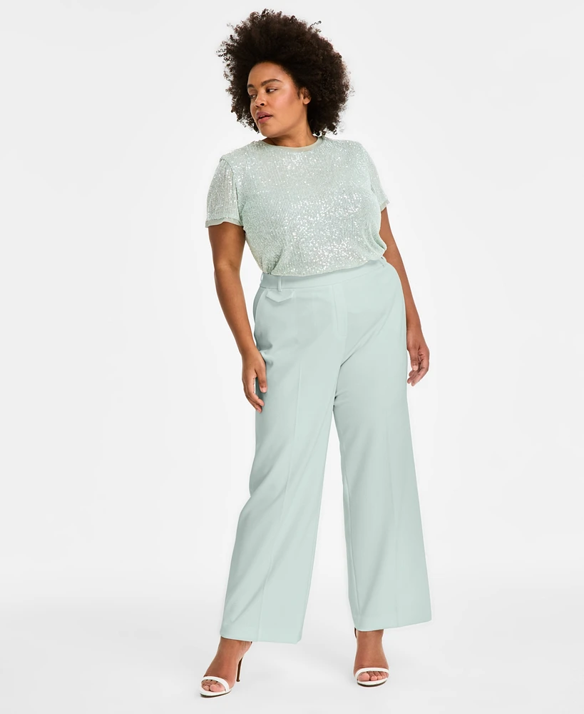 Anne Klein Plus Size Pull-On Wide-Leg Tailored Pants
