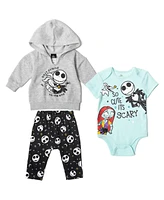 Nightmare Before Christmas Baby Boys Disney Fleece Pullover Hoodie Bodysuit and Pants 3 Piece Outfit Set
