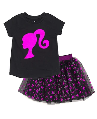 Barbie Toddler Girls Metallic Print T-Shirt and Tulle Mesh Skirt