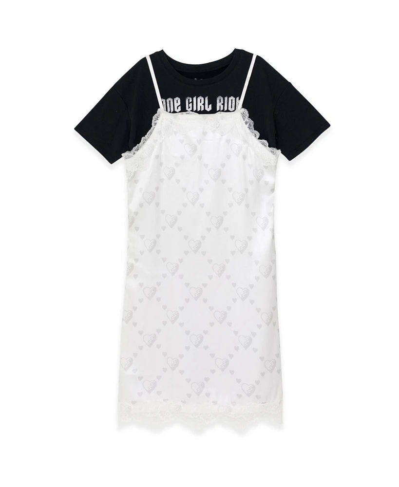 Descendants Big Girls Disney Slip V-neck Satin Dress and Drop Shoulder T-Shirt Outfit Set