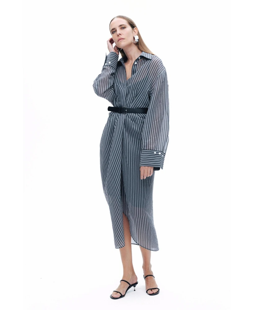 Nocturne Women's Striped Sheer Shirt Dress