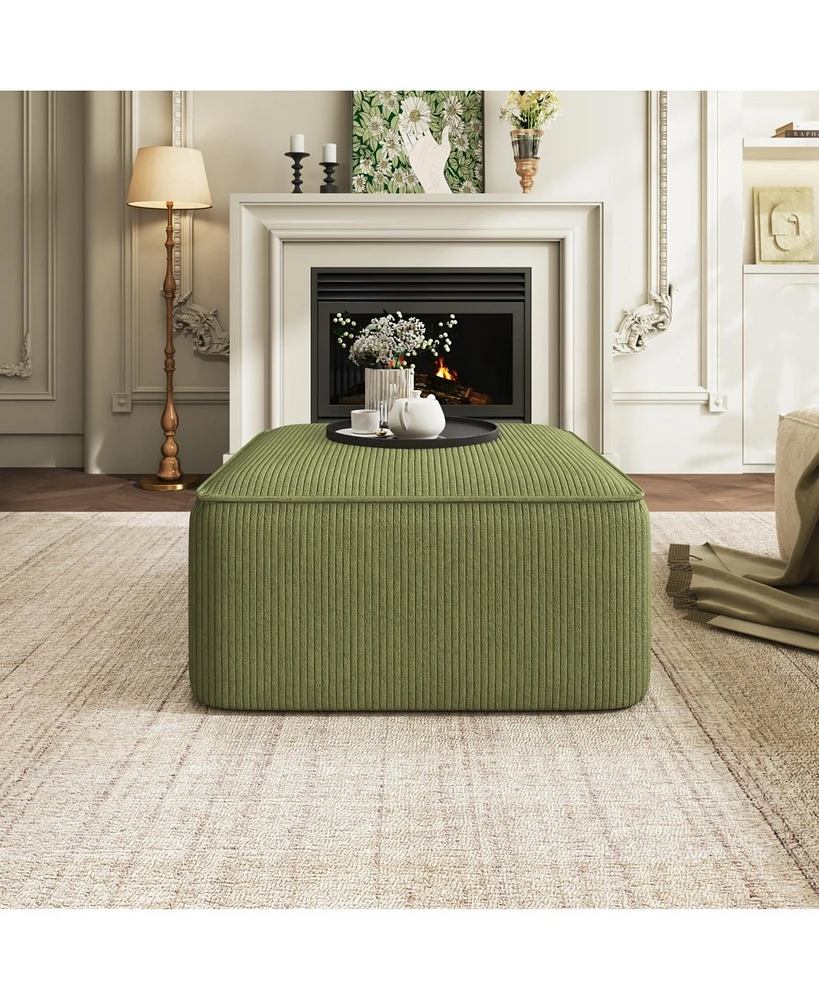 Isabella Square Ottoman, Olive Green, Corduroy