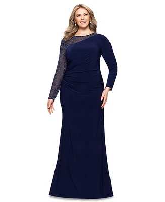 Betsy & Adam Plus Size Embellished Asymmetric Gown