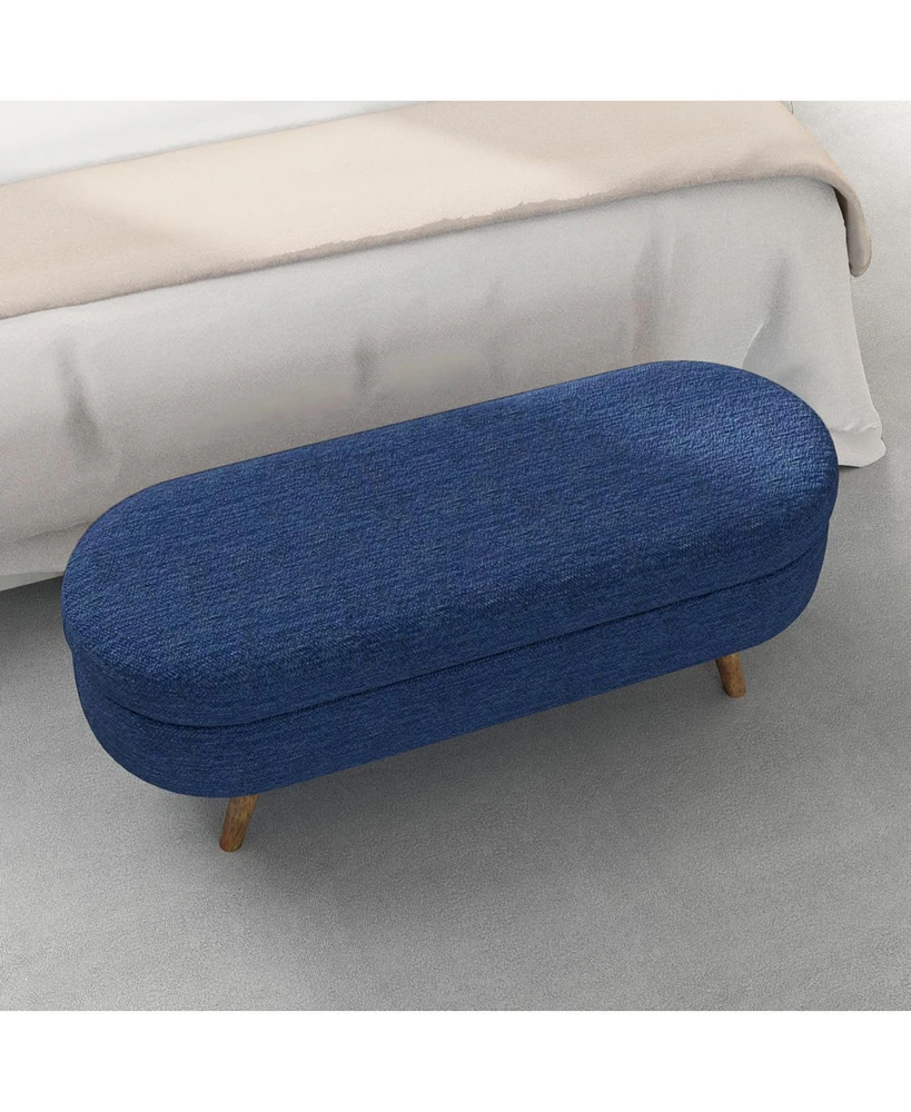 Ottoman Oval Storage Bench,Rubber Wood Legs,Blue(43.5"x16"x16")
