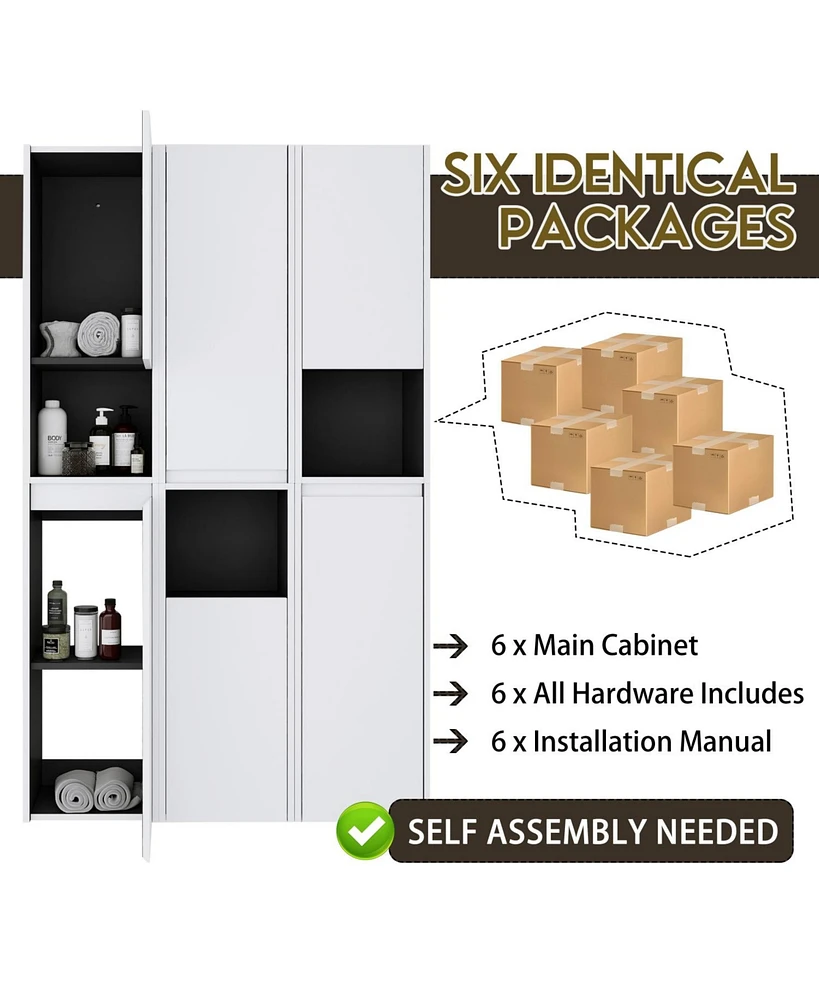 12" Bathroom Side Cabinet,6-Soft Close Doors,Float Mounting Design,0112WH3-0212WH-K3(Kd-Packing)