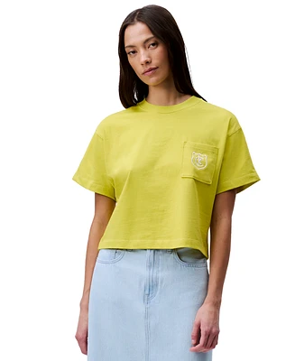 Calvin Klein Jeans Women's Monogrammed Logo Crest Boxy Cropped T-Shirt