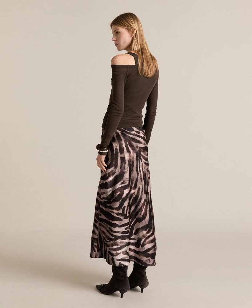 Mango Women's Animal-Print Satin Skirt