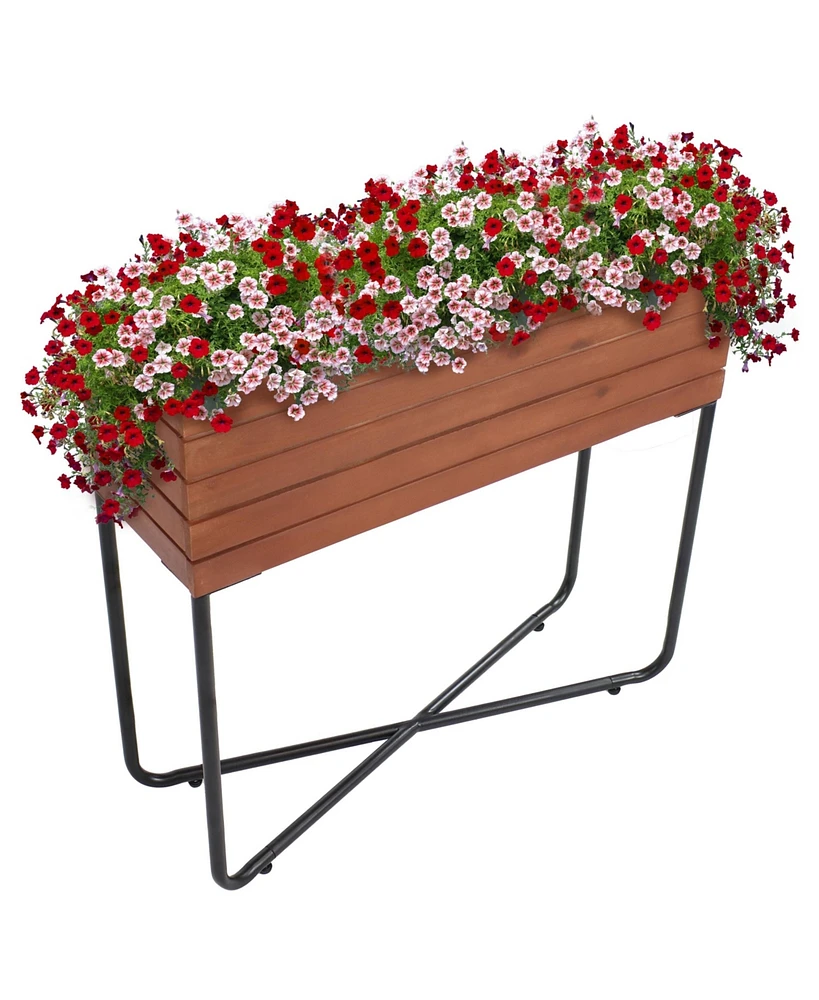 Acacia Wood Slatted Planter Box with Oil-Stained Finish - 23.5" H