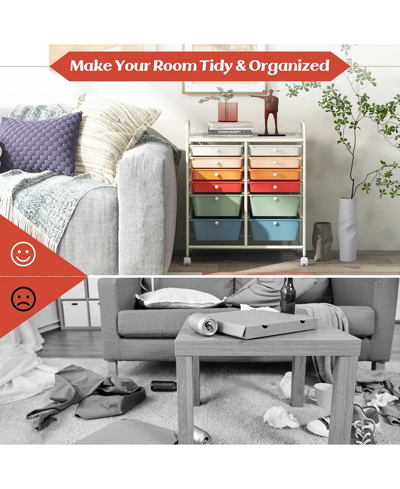 12 Drawers Rolling Cart Storage Scrapbook Paper Organizer Bins-Deep