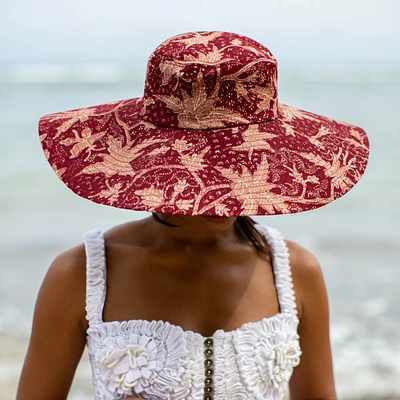 Brunna.co Kusuma Chinoiserie Batik Hat In Maroon Red