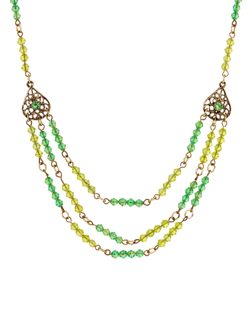 2028 Lantern Bead Triple Drop Necklace