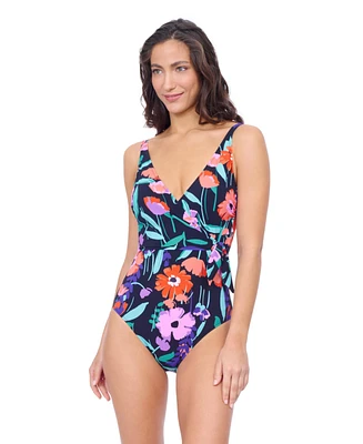 Profile by Gottex Women's Marguerite V Neck Ruffle Surplice Swimdress