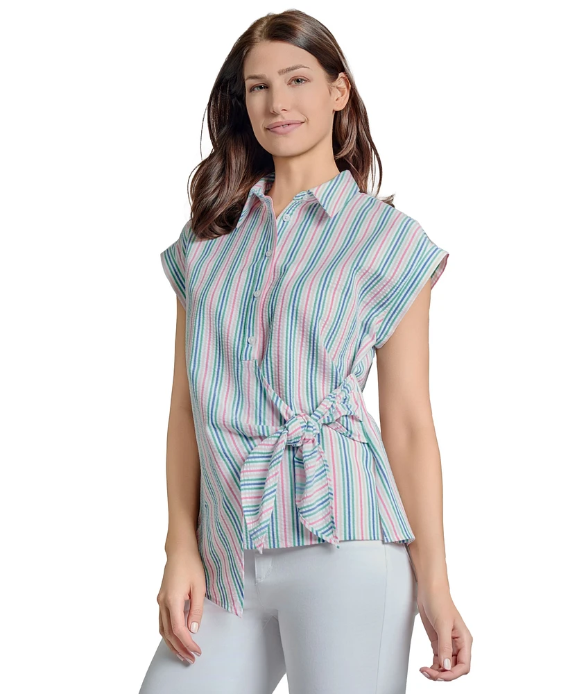 Jones New York Women's Striped Cap-Sleeve Wrap Blouse