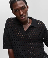 Mode of One Men's Johnny-Collar Open-Stitch Short-Sleeve Sweater, Exclusively at Macy's