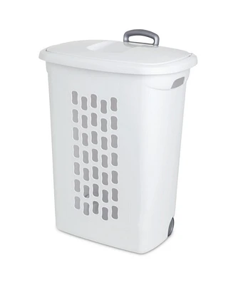 Sterilite White Laundry Hamper With Lift-Top, Wheels, And Pull Handle, 6 Pack