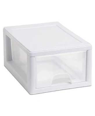 Sterilite 30 Qt Clear Plastic Stackable Storage Bin w/ Latch Lid, White (6 Pack)