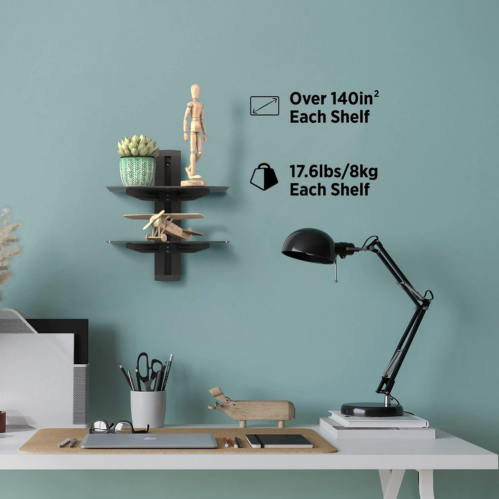 ProMounts Durable Double Glass Av Wall Shelf, Supports up to 36lbs