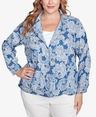 Ruby Rd. Plus Size Baroque Paisley Soft Button Collared Jacket