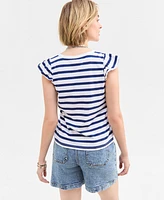 On 34th Women's Striped Flutter-Sleeve Voop-Neck T-Shirt