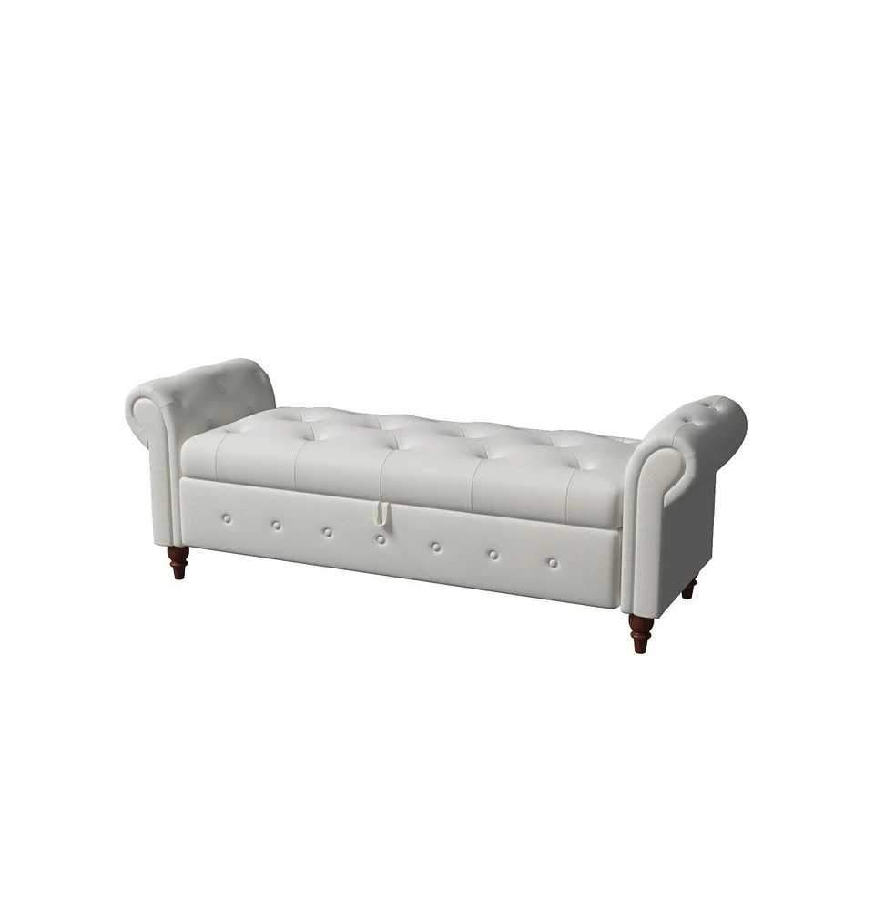 63 Inch Upholstered Storage Bench with Rolled Arms, Tufted Ottoman Large Hidden Compartment-The Pop Home