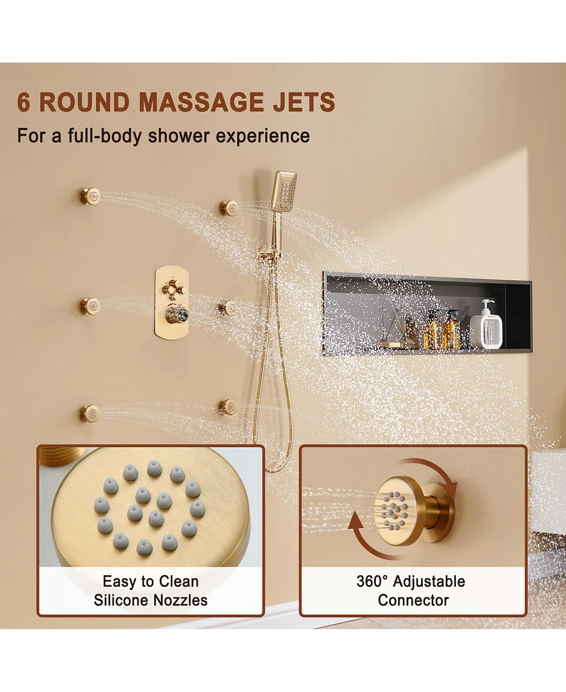 4 Function Luxury Shower System with Body Jets and Handheld alancing Valve Rainfall Head, Matte Black